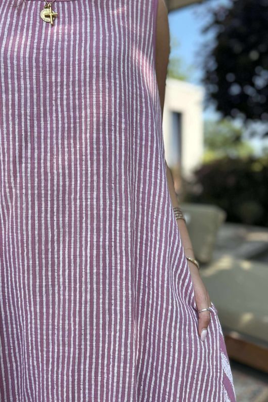 Made in Italy Marina Chalk Stripe Pocketed Sun Dress Indian Pink